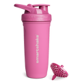 Pink smartshake shaker bottle with lid on a white background