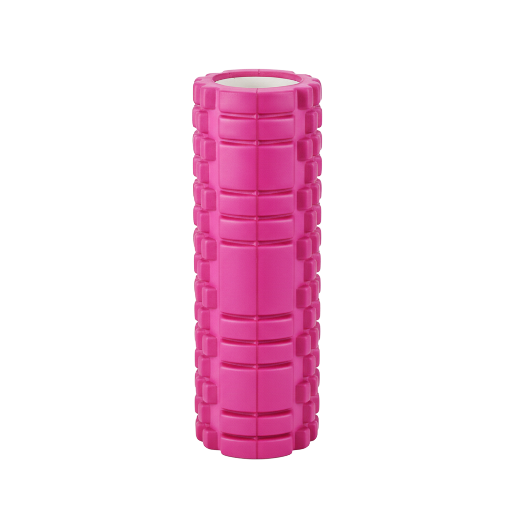 Pink foam roller on a white background