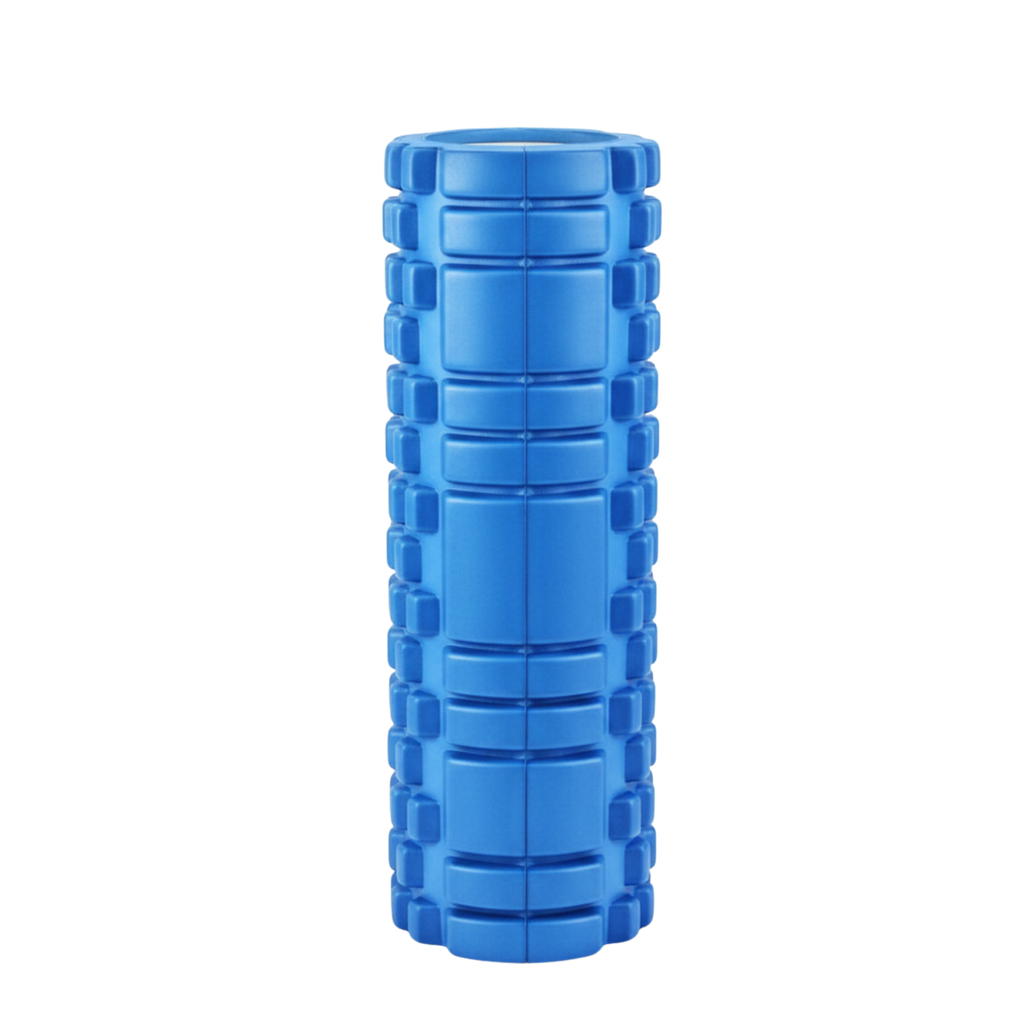 Blue foam roller on a white background