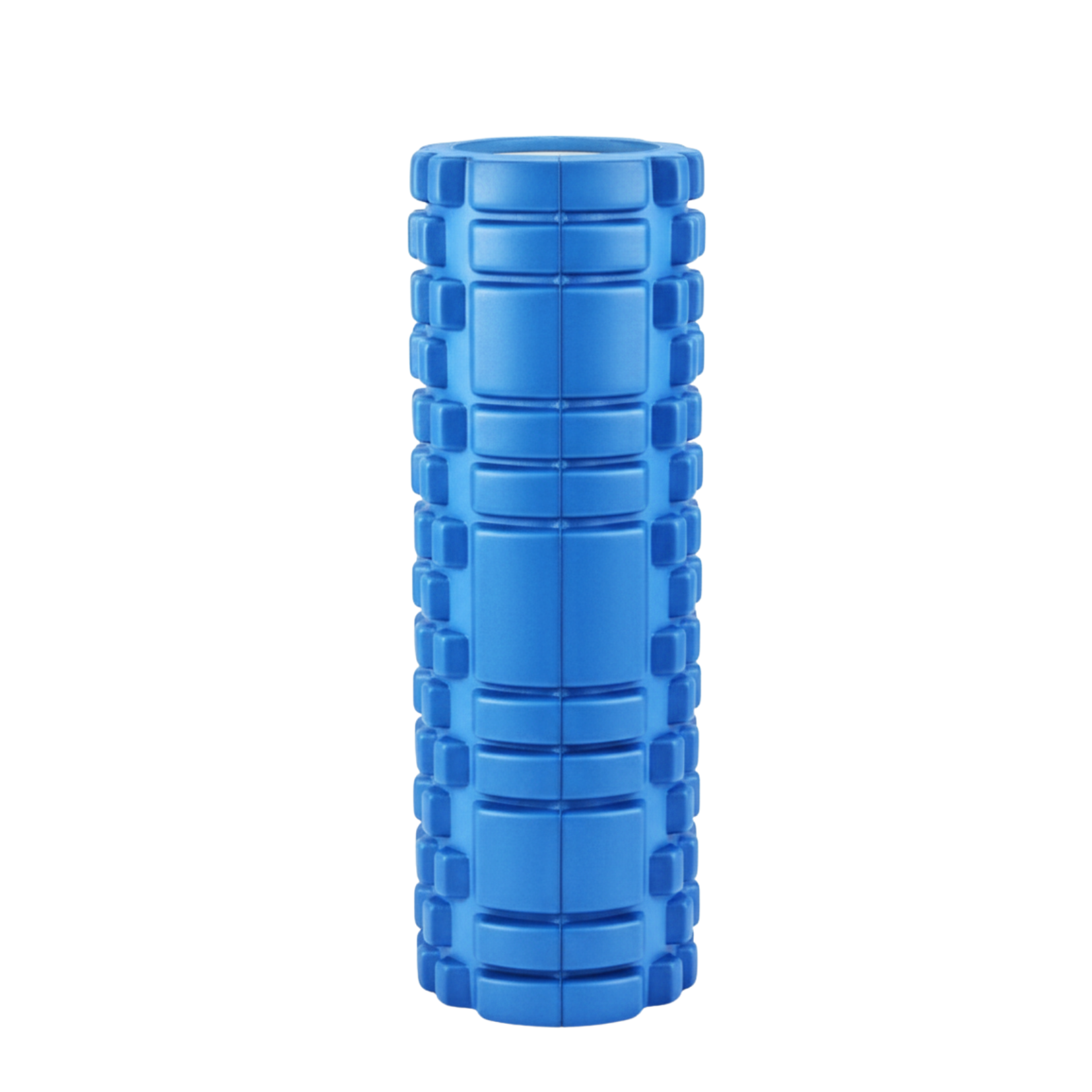 Blue foam roller on a white background