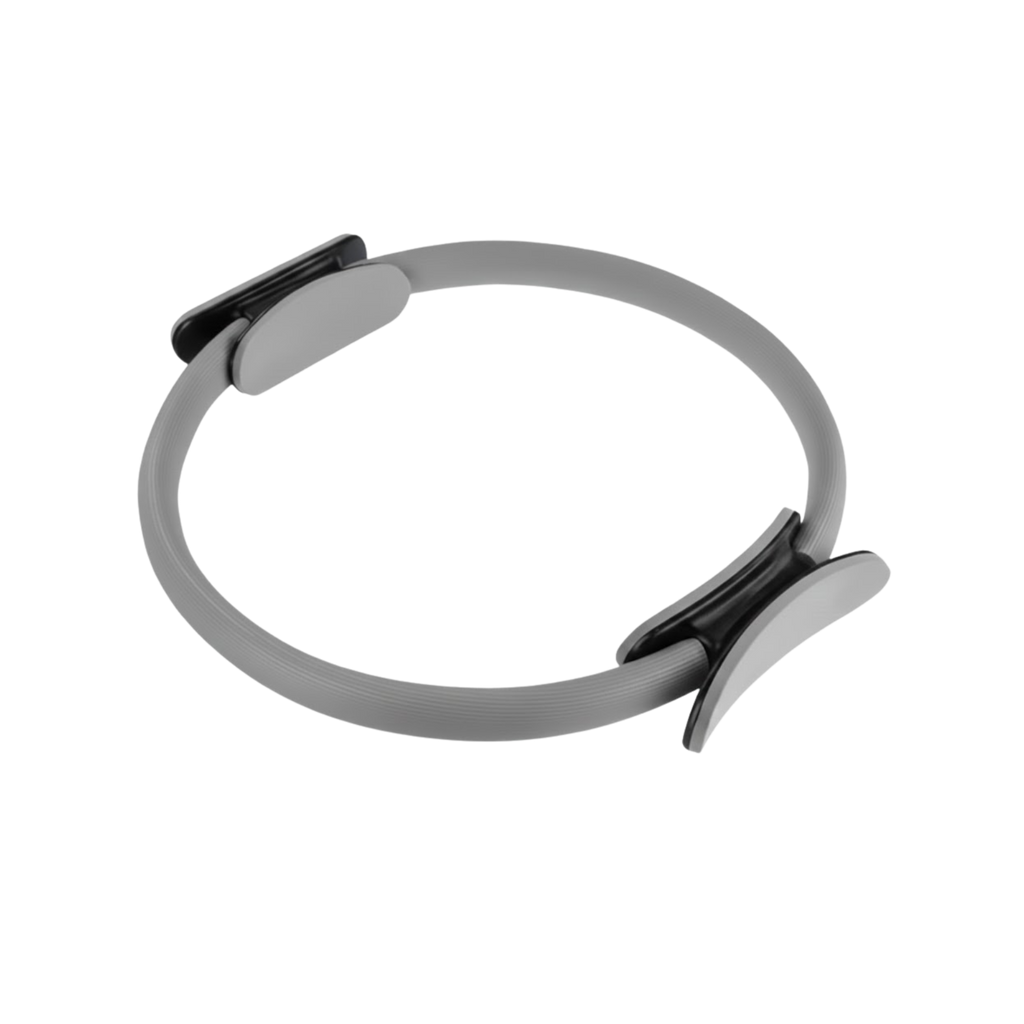 Grey pilates ring with a unique design on a white background