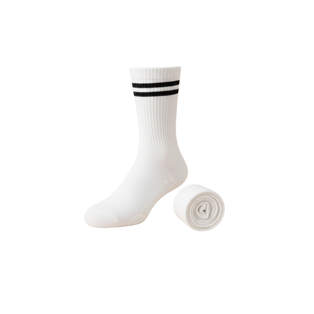 White sock with black stripes on a white background