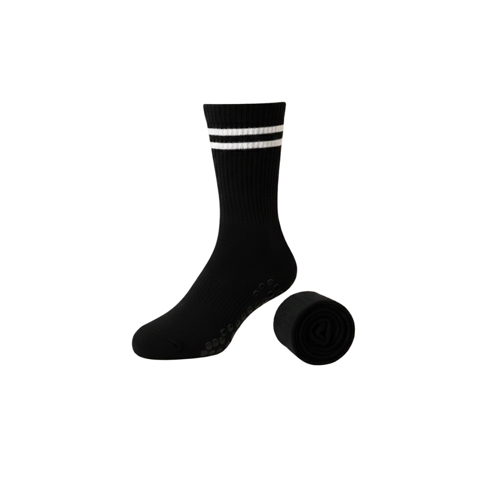 Black sock with white stripes on a white background