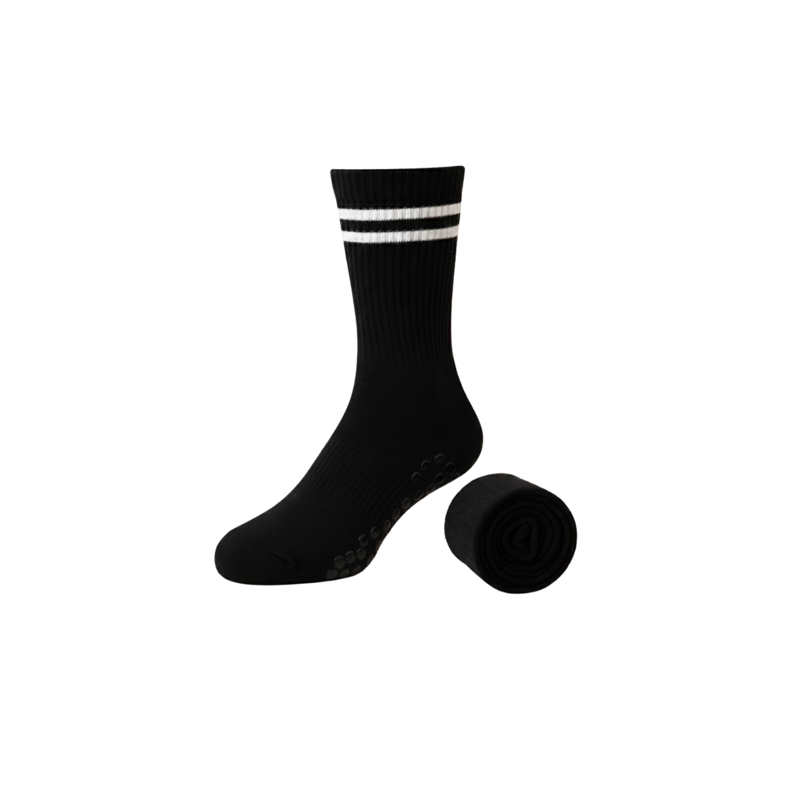 Black sock with white stripes on a white background